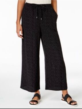 Eileen Fisher Black Wide-Leg Knit Drawstring Pants